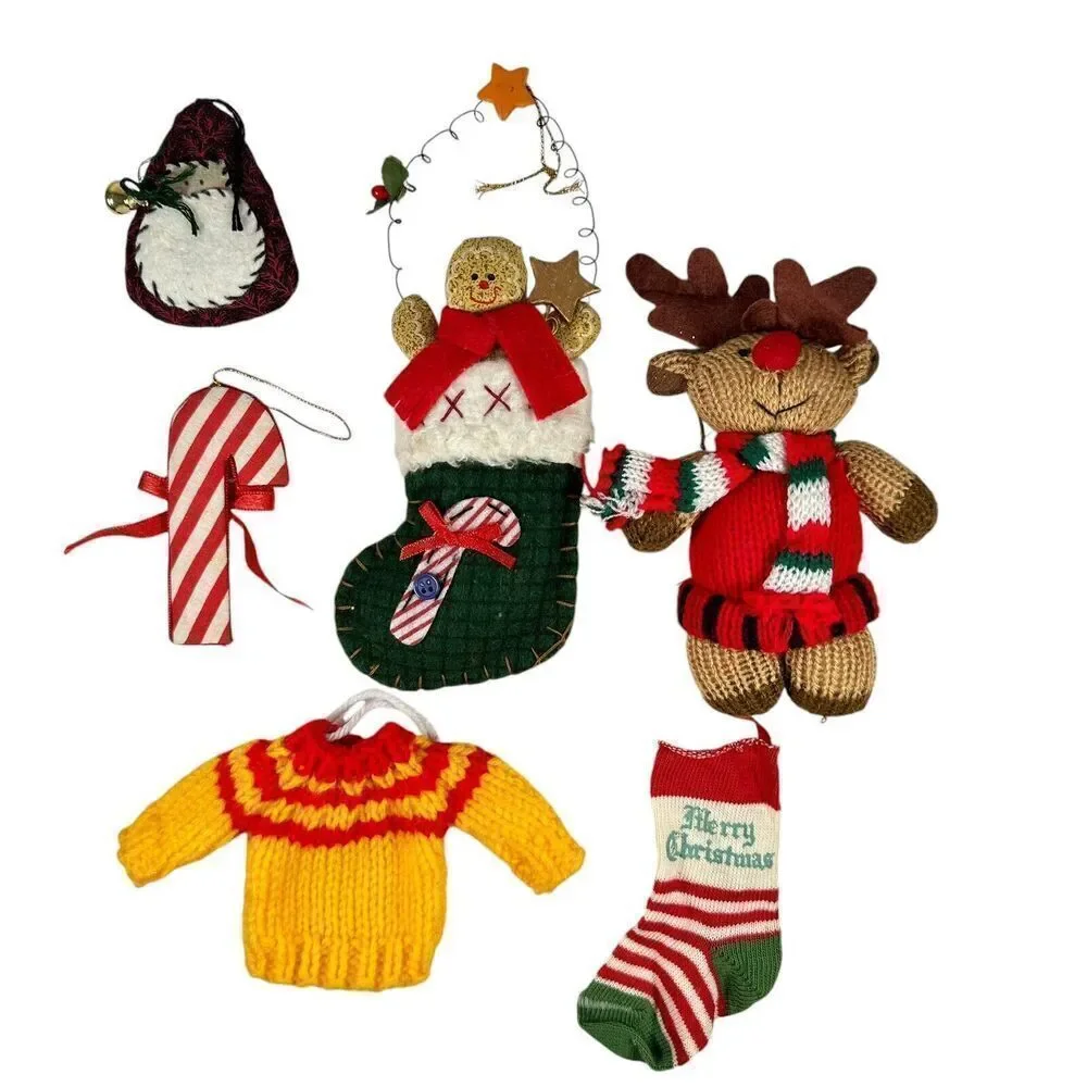 Vintage Christmas Tree Ornaments‎ Mixed Felt Plush Yarn Lot Stocking Gingerbread